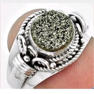 Sterling Silver Platinum Gray Drusy Quartz Ring